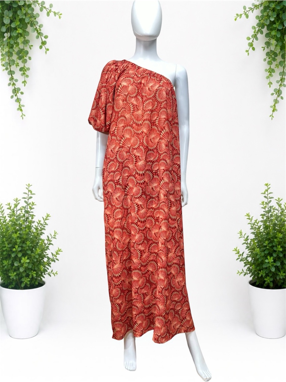 Lobo Rosa Valeria One Shoulder Shell Print Maxi Dress ~ Size XL ~ Item #W10